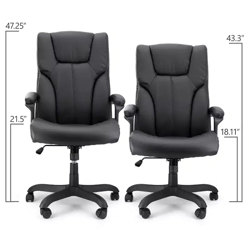 Chaise de bureau Elama à dossier haut réglable en similicuir noir avec base noire