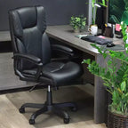 Chaise de bureau Elama à dossier haut réglable en similicuir noir avec base noire