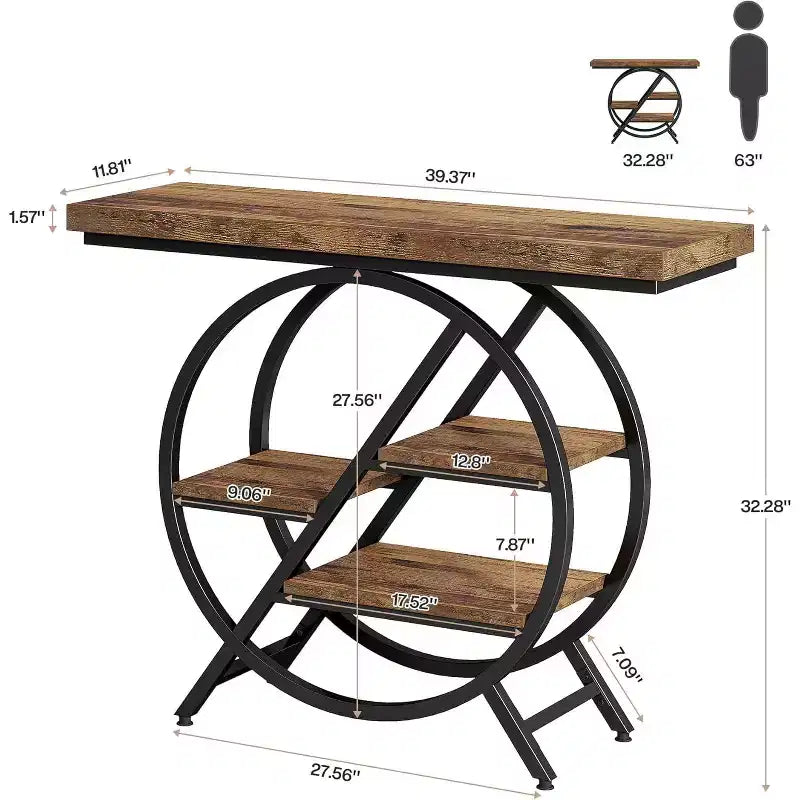 Console 4 niveaux Lantine, table d'entrée de 99,37 cm avec étagères de rangement, table de canapé avec cadre métallique géométrique