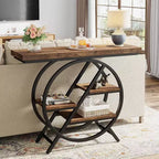 Console 4 niveaux Lantine, table d'entrée de 99,37 cm avec étagères de rangement, table de canapé avec cadre métallique géométrique