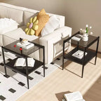 MAYEERTY Set of 2 Rectangle End Table with Tempered Glass Tabletop, for Living Room, Gray Glass