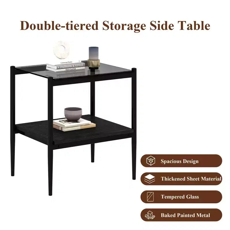 MAYEERTY Lot de 2 tables d'appoint rectangulaires avec plateau en verre trempé, pour salon, verre gris