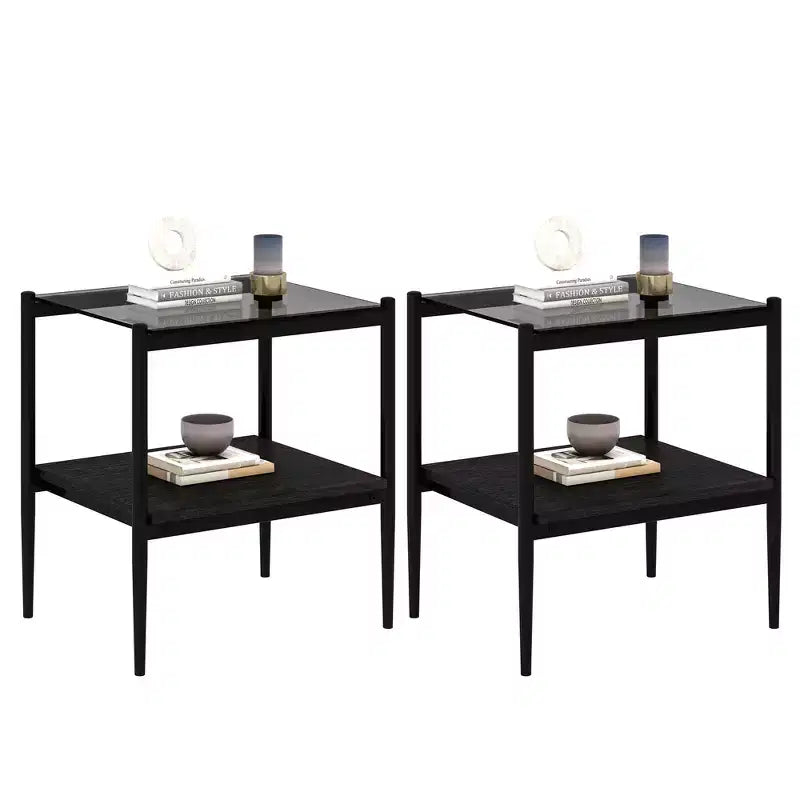 MAYEERTY Lot de 2 tables d'appoint rectangulaires avec plateau en verre trempé, pour salon, verre gris