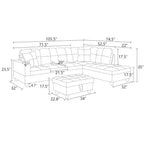 Ensemble Canapé Sectionnel en Cuir PU Gris Configuration en L, Revêtement Capitonnage, Pouf de Rangement Polyvalent, Solution pour Salon Contemporain