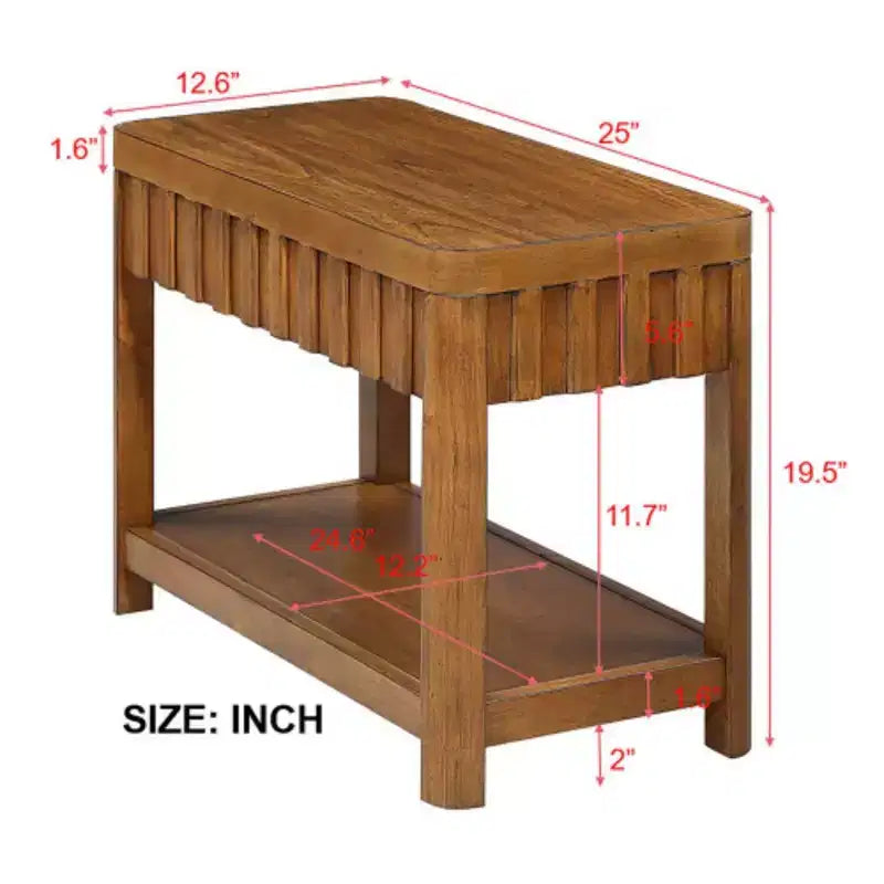 Table d'appoint rectangulaire de style ferme avec étagère de rangement, table d'appoint de canapé avec pieds en bois massif pour salon, chambre, bureau, noyer