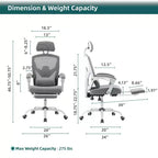 Chaise de bureau pivotante avec repose-pieds rétractable, coussin de soutien lombaire et accoudoirs rembourrés pour un confort ergonomique