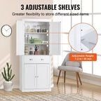Armoire de rangement de cuisine VEVOR 72, armoires utilitaires autoportantes avec portes, tiroir et 3 étagères réglables, buffets de rangement, blanc