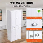 Armoire de rangement de cuisine VEVOR 72, armoires utilitaires autoportantes avec portes, tiroir et 3 étagères réglables, buffets de rangement, blanc