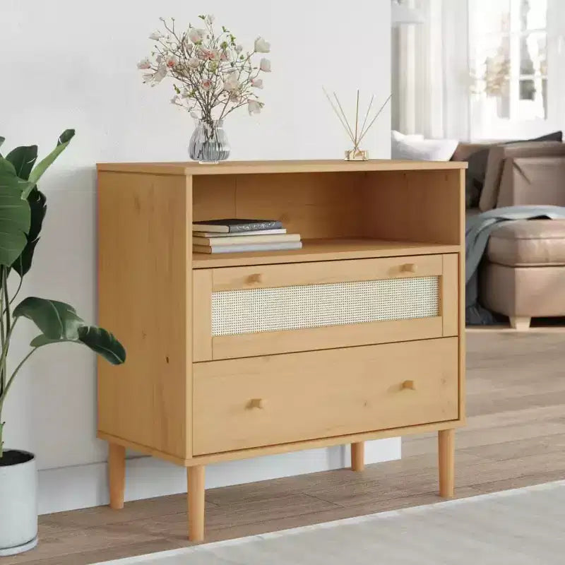vidaXL Commode SENJA aspect rotin marron 80x40x80 cm bois de pin massif