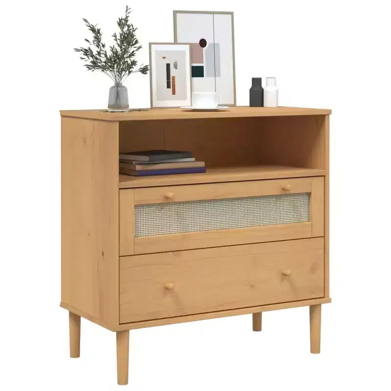 vidaXL Commode SENJA aspect rotin marron 80x40x80 cm bois de pin massif