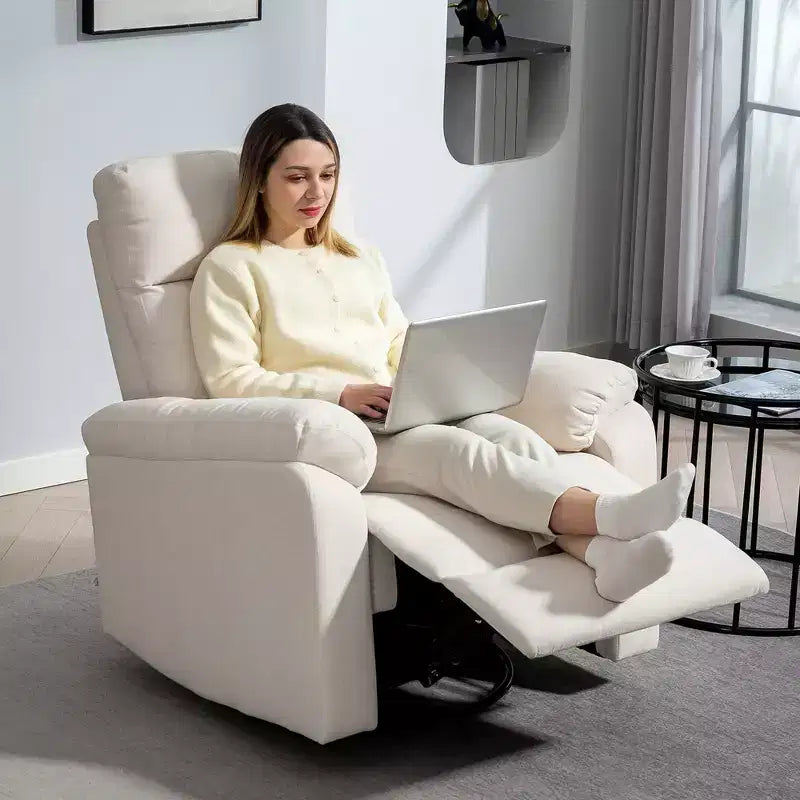 Fauteuil inclinable pivotant HOMCOM, large canapé à bascule avec ressorts ensachés, repose-pieds, fauteuil inclinable rembourré en tissu, montage rapide