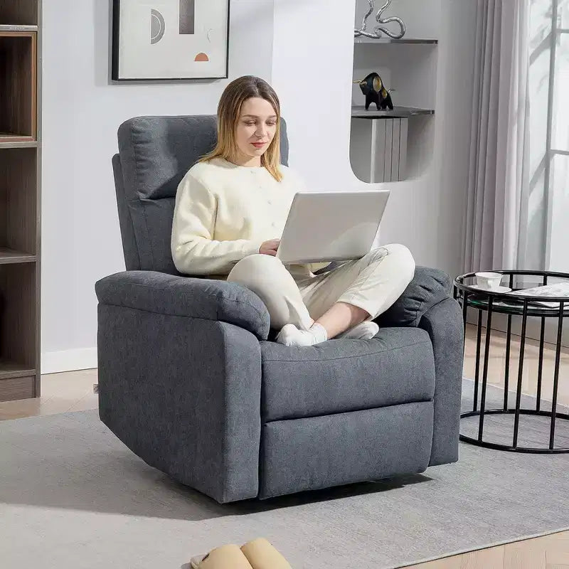 Fauteuil inclinable pivotant HOMCOM, large canapé à bascule avec ressorts ensachés, repose-pieds, fauteuil inclinable rembourré en tissu, montage rapide
