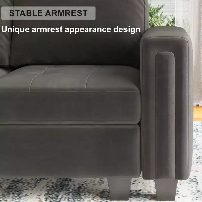 Canapé d'angle modulable 6 places en velours capitonné Belffin avec pouf de rangement