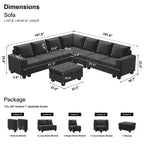 Canapé d'angle modulable 6 places en velours capitonné Belffin avec pouf de rangement