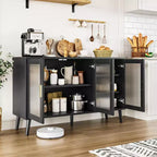 Buffet vaisselier, buffet noir de 121 cm, buffet de cuisine moderne avec porte vitrée et étagères amovibles
