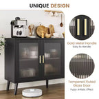 Buffet vaisselier, buffet noir de 121 cm, buffet de cuisine moderne avec porte vitrée et étagères amovibles