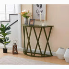 Kings Brand Furniture Table Console Demi-Lune en Bois Vienna pour Entrée, Table d'Appoint Canapé Motifs en X pour Salon, Couloir, Hall, Entrée