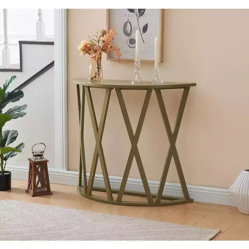 Kings Brand Furniture Table Console Demi-Lune en Bois Vienna pour Entrée, Table d'Appoint Canapé Motifs en X pour Salon, Couloir, Hall, Entrée