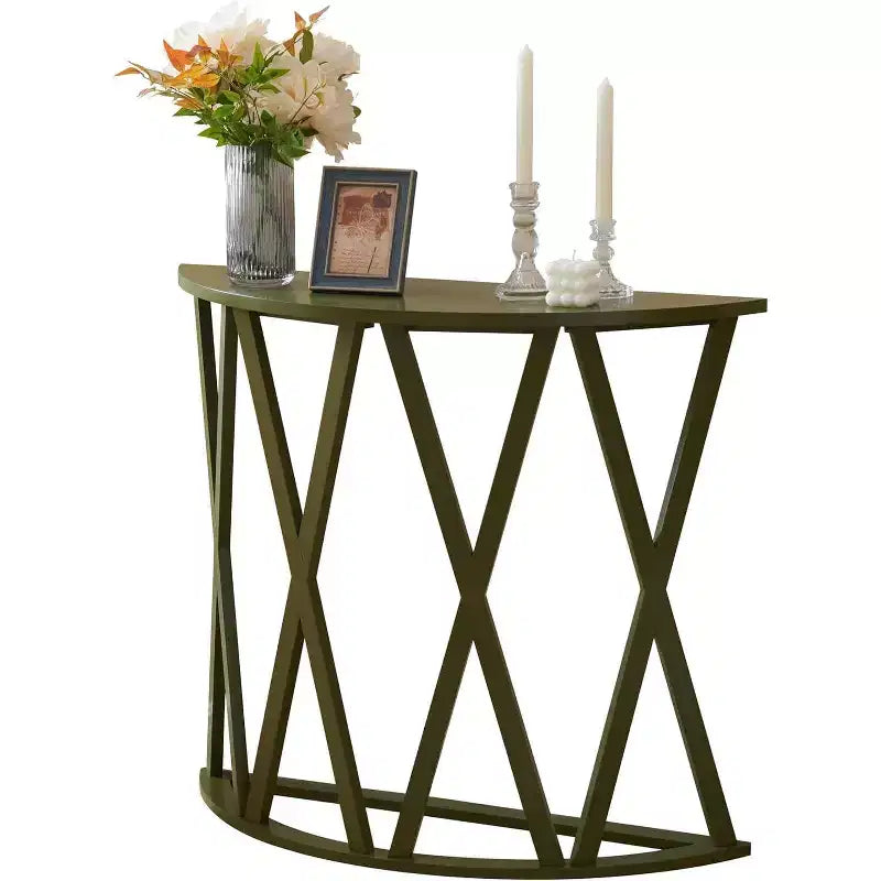 Kings Brand Furniture Table Console Demi-Lune en Bois Vienna pour Entrée, Table d'Appoint Canapé Motifs en X pour Salon, Couloir, Hall, Entrée