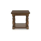 Table d'appoint rectangulaire traditionnelle Signature Design by Ashley Sturlayne – Table d'appoint à deux niveaux avec poteaux décoratifs, marron