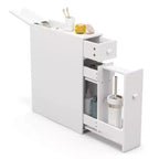 Costway Meuble de Salle de Bain Colonne Étroite de Rangement WC avec Abattant Dessus Blanc/Noir