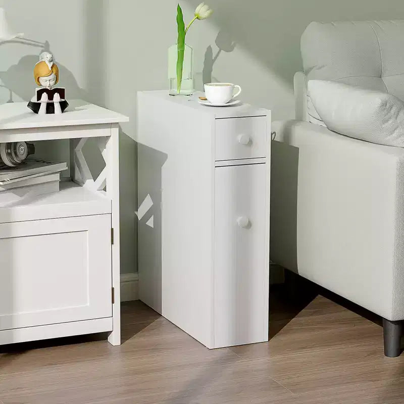 Costway Meuble de Salle de Bain Colonne Étroite de Rangement WC avec Abattant Dessus Blanc/Noir