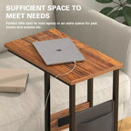 VECELO Lot de 2 tables basses gigognes, tables réglables pour salon, ensemble de tables gigognes avec ports USB et roulettes, marron