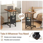 VECELO Lot de 2 tables basses gigognes, tables réglables pour salon, ensemble de tables gigognes avec ports USB et roulettes, marron