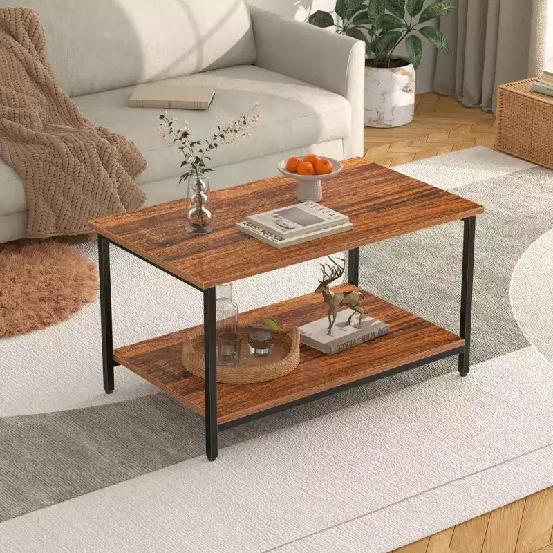 VECELO Lot de 2 tables basses gigognes, tables réglables pour salon, ensemble de tables gigognes avec ports USB et roulettes, marron