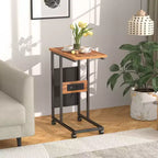VECELO Lot de 2 tables basses gigognes, tables réglables pour salon, ensemble de tables gigognes avec ports USB et roulettes, marron