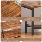 VECELO Lot de 2 tables basses gigognes, tables réglables pour salon, ensemble de tables gigognes avec ports USB et roulettes, marron