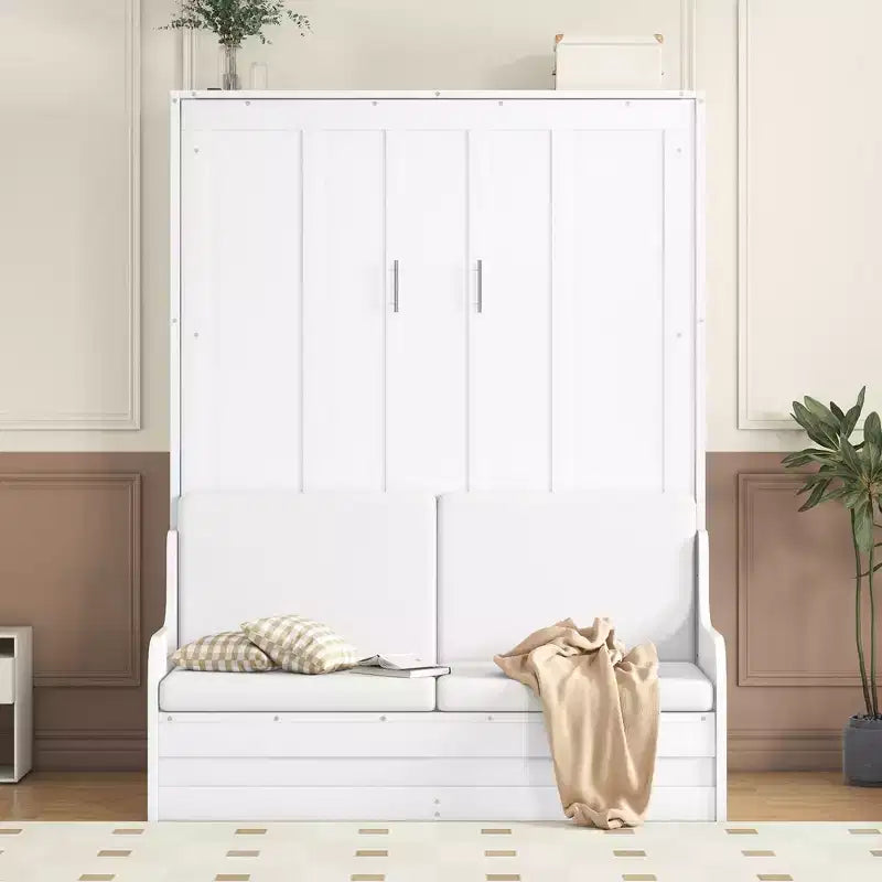Lit escamotable Queen Size Whisen, se replie en armoire avec coussin, facile à utiliser