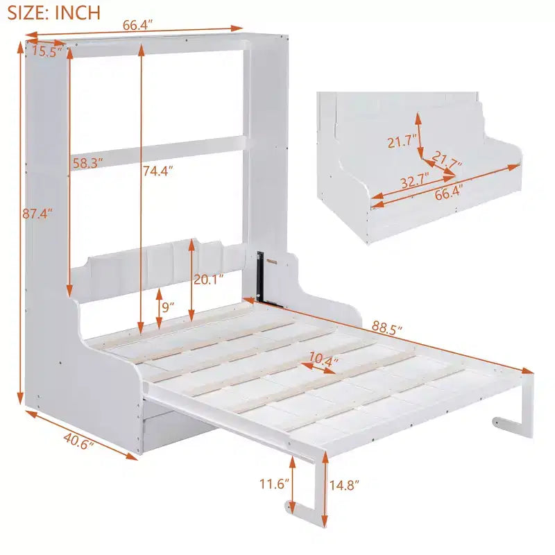 Lit escamotable Queen Size Whisen, se replie en armoire avec coussin, facile à utiliser