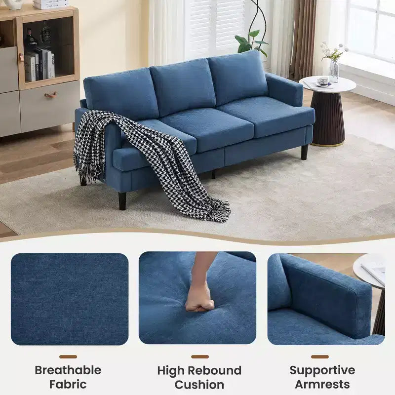 Canapé Hyleory 3 places au design simple – Canapé moderne en tissu avec cadre en bois et coussins confortables