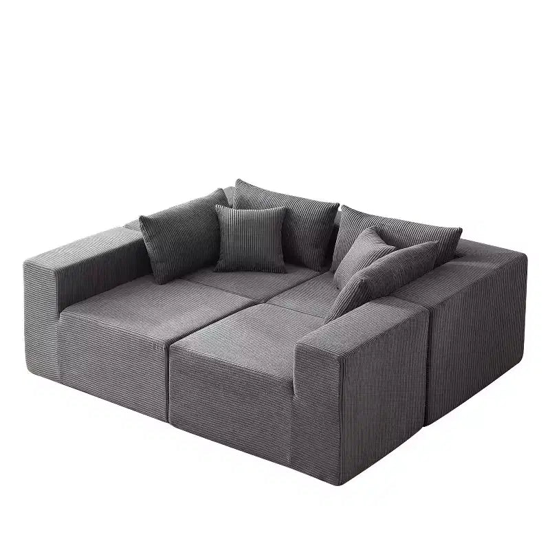 Canapé d'angle modulable en velours côtelé de 2,64 m, ensemble canapé de sol de luxe, meuble rembourré d'intérieur