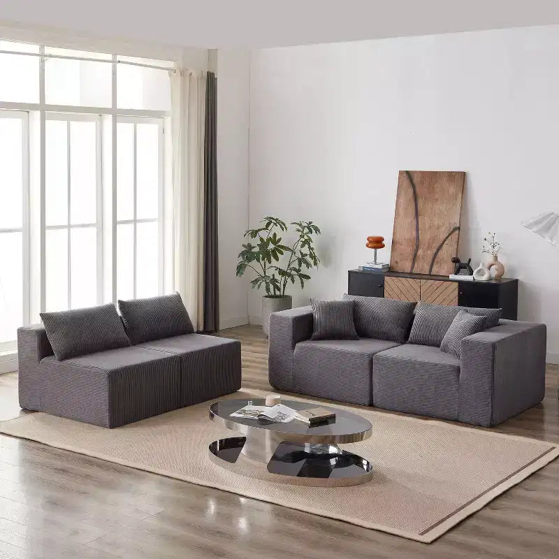 Canapé d'angle modulable en velours côtelé de 2,64 m, ensemble canapé de sol de luxe, meuble rembourré d'intérieur
