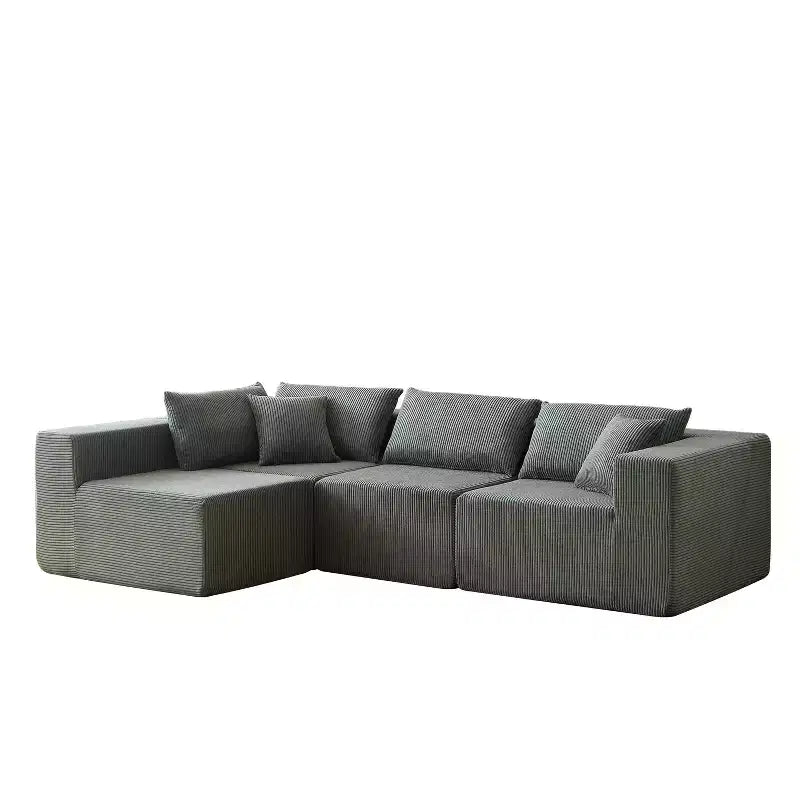 Canapé d'angle modulable en velours côtelé de 2,64 m, ensemble canapé de sol de luxe, meuble rembourré d'intérieur