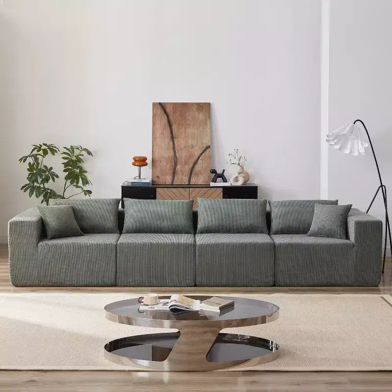 Canapé d'angle modulable en velours côtelé de 2,64 m, ensemble canapé de sol de luxe, meuble rembourré d'intérieur