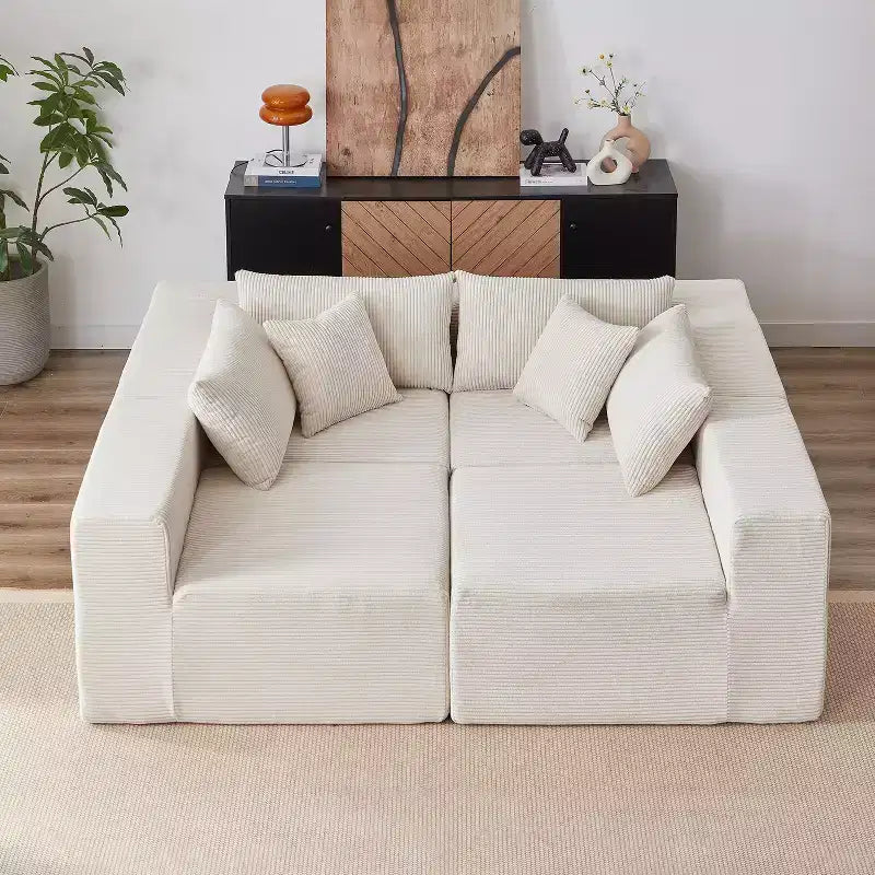 Canapé d'angle modulable en velours côtelé de 2,64 m, ensemble canapé de sol de luxe, meuble rembourré d'intérieur