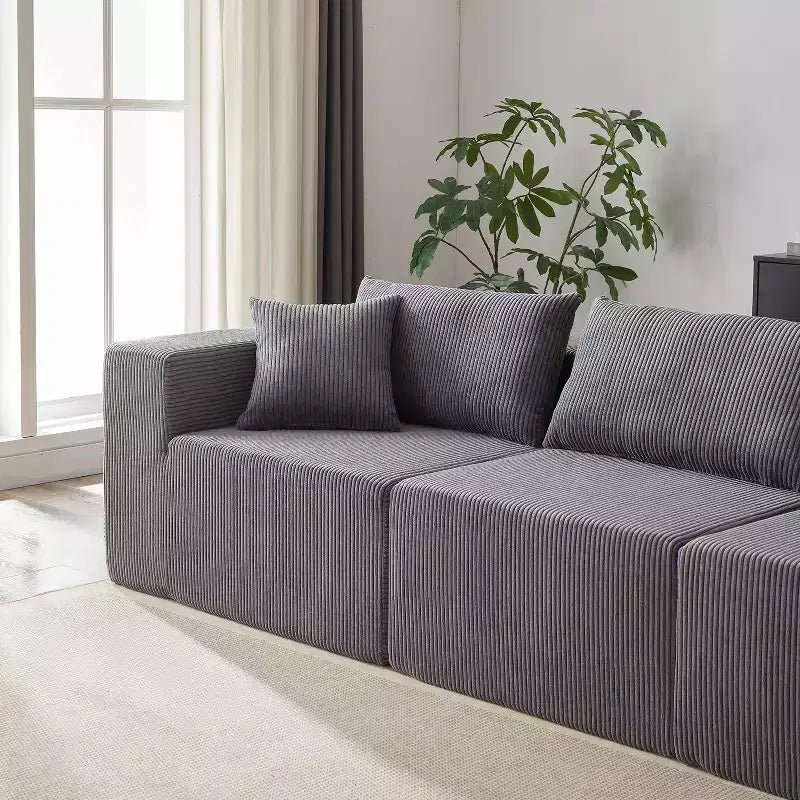 Canapé d'angle modulable en velours côtelé de 2,64 m, ensemble canapé de sol de luxe, meuble rembourré d'intérieur