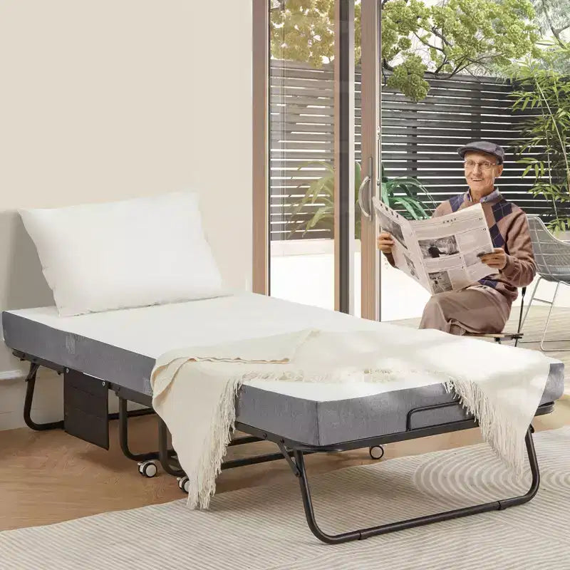 Lit pliant EROMMY, lit pliant 96,5 cm de large avec matelas inclus, lit de repos