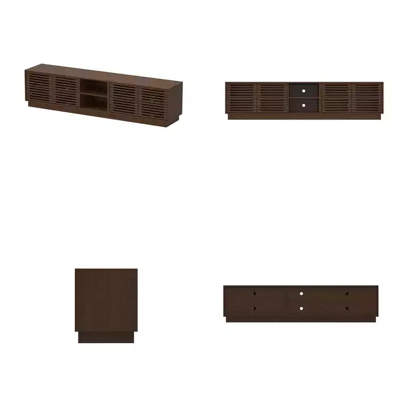 Meuble TV console multimédia Famapy en marron rustique à lattes avec grand espace de rangement
