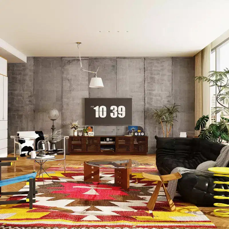 Meuble TV console multimédia Famapy en marron rustique à lattes avec grand espace de rangement