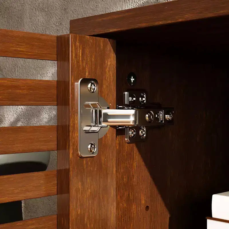 Meuble TV console multimédia Famapy en marron rustique à lattes avec grand espace de rangement
