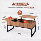 DEXYLLO Table basse relevable en bois pour salon avec rangement, plateau relevable, couvercle coulissant et 2 compartiments cachés, 103,9 cm, Noyer Chêne
