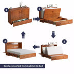 Lit escamotable Mjkone Queen Size avec chargement USB, tiroir de rangement et matelas
