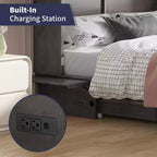 Lit escamotable Mjkone Queen Size avec chargement USB, tiroir de rangement et matelas
