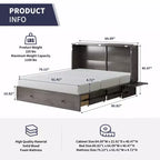 Lit escamotable Mjkone Queen Size avec chargement USB, tiroir de rangement et matelas