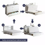 Lit escamotable Mjkone Queen Size avec chargement USB, tiroir de rangement et matelas
