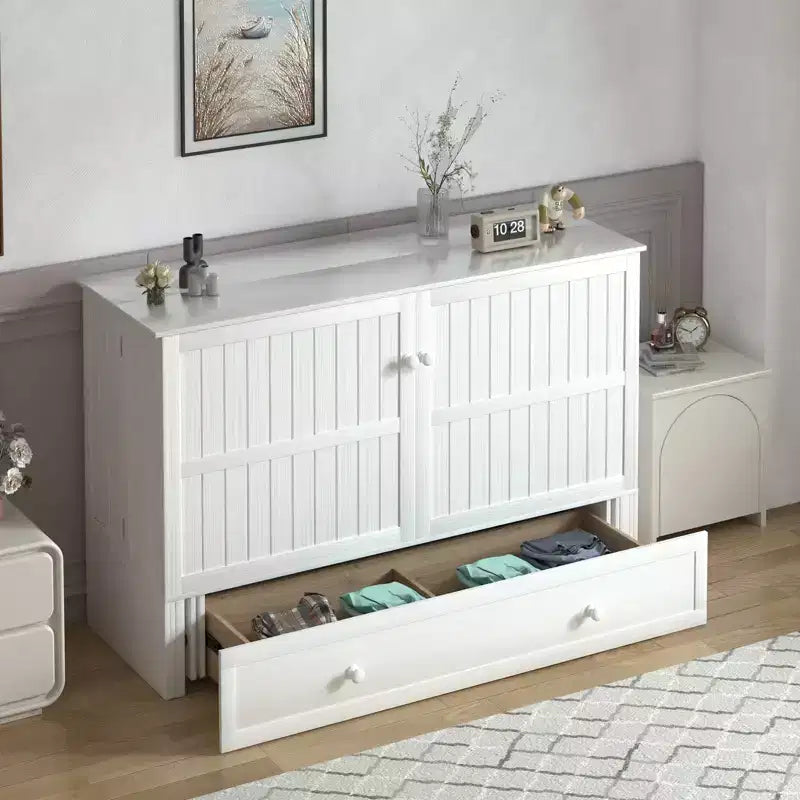 Lit escamotable Mjkone Queen Size avec chargement USB, tiroir de rangement et matelas